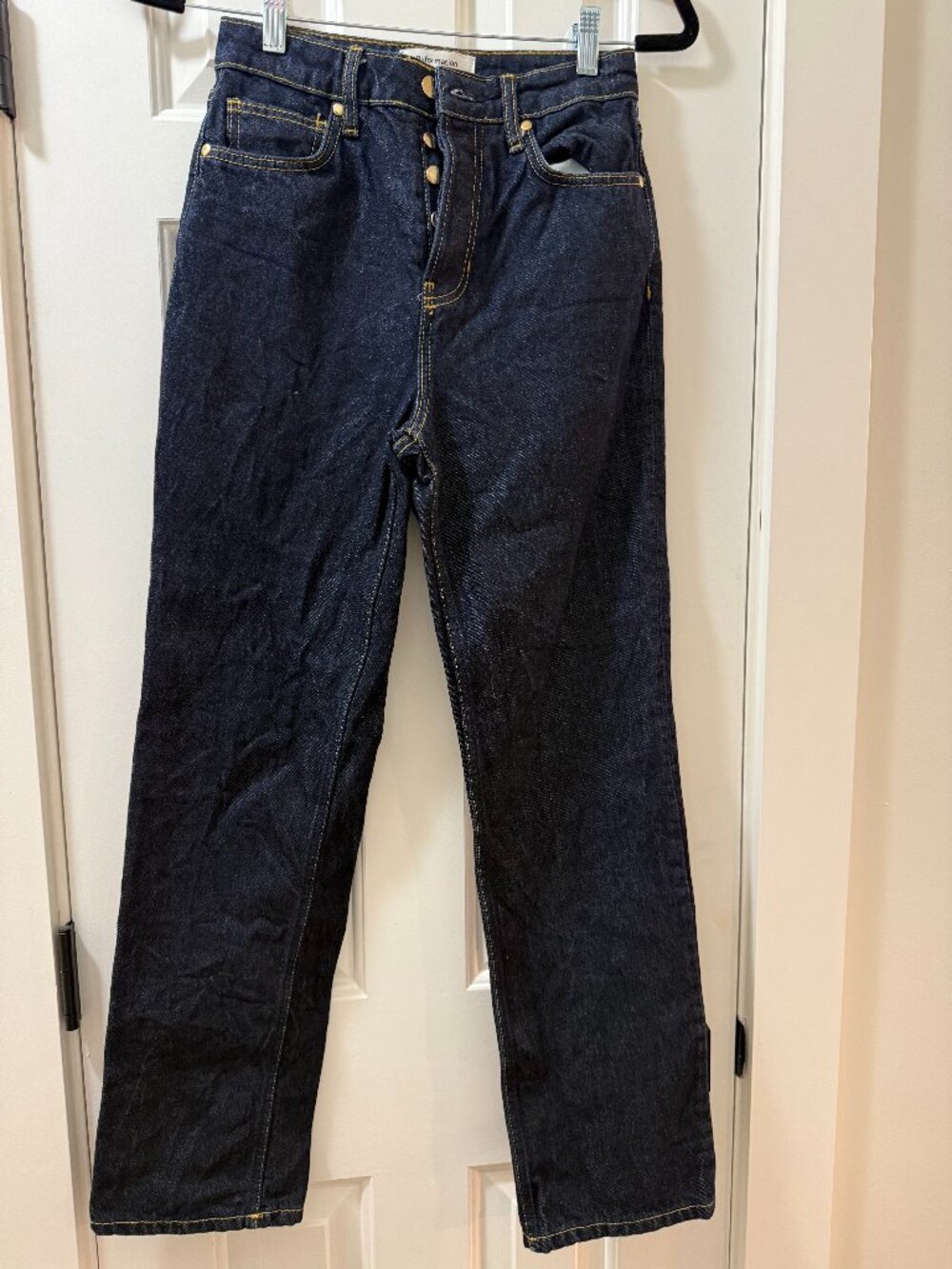 Reformation Cynthia High Rise Straight Jeans Dark Wash Button Fly Size 25